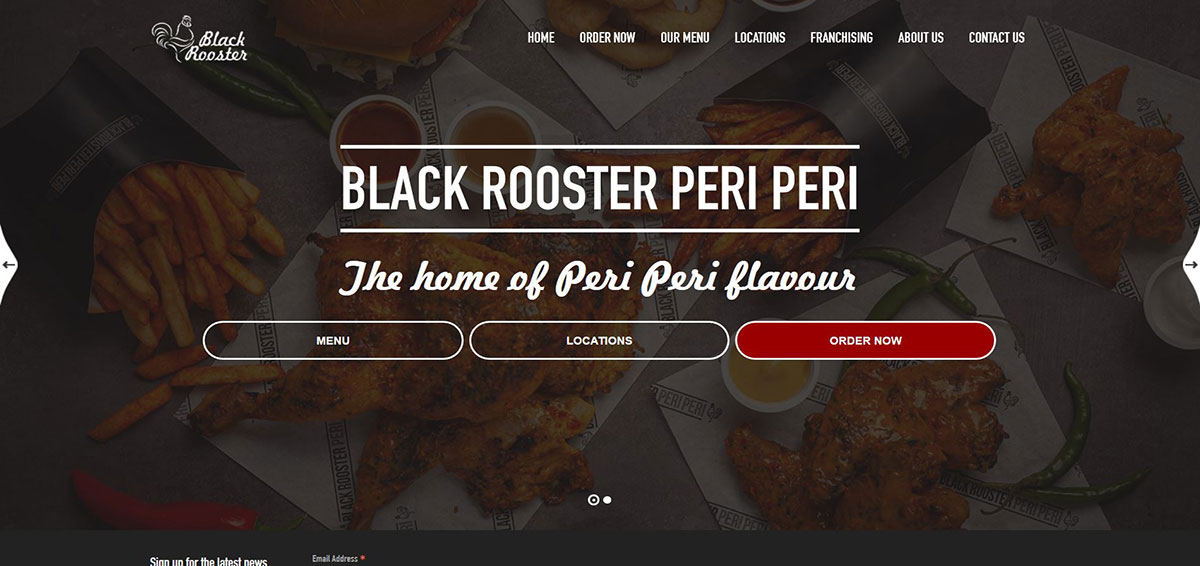 Black Rooster Peri Peri is a UK restaurant chain. Website designed by Aehweb.